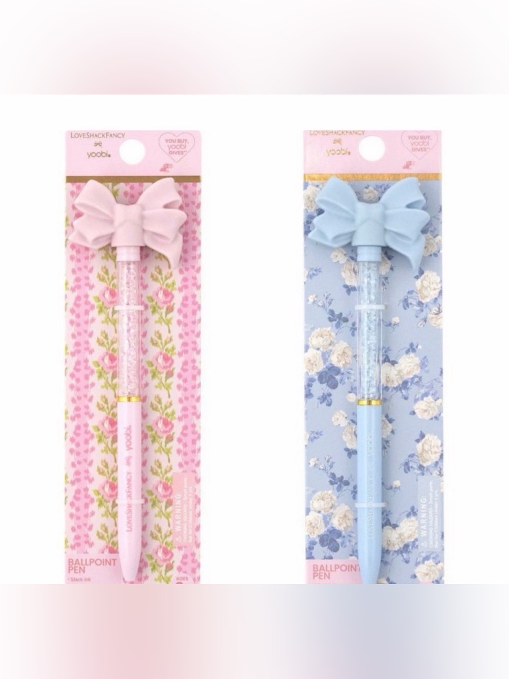 New lot of 2 LoveShackFancy x Target yoobi Ballpoint Bow Pen Set Pink & Blue